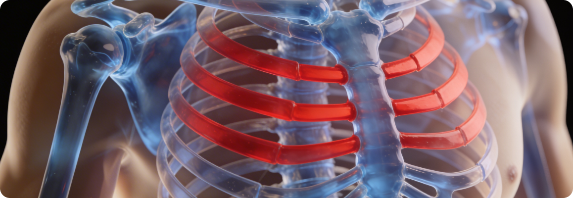 Рентген грудной клетки с выделенными ребрами