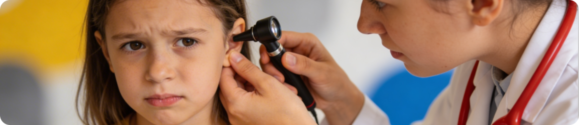 Ребенок с болью в ухе у врача