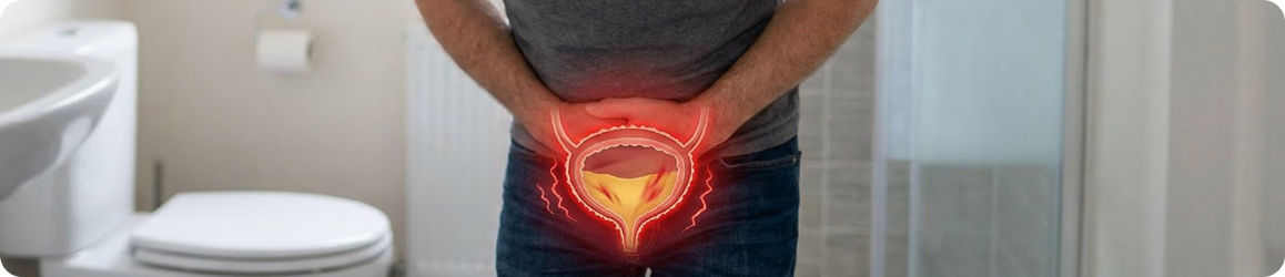 Мужчина держится за пах, испытывая боль